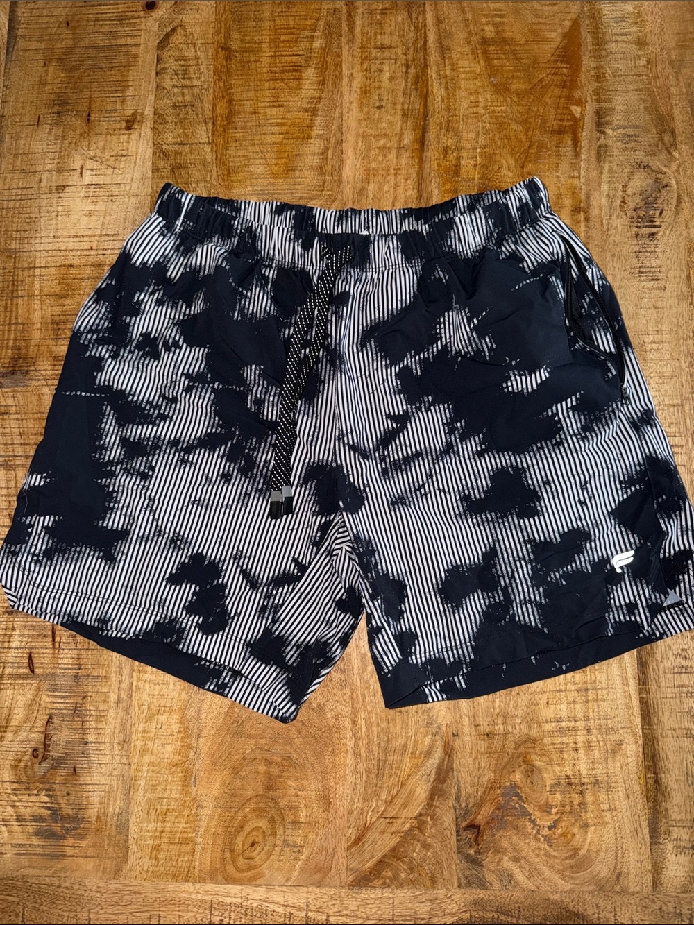 Fabletics Men's Black & White Patterned Athletic Shorts